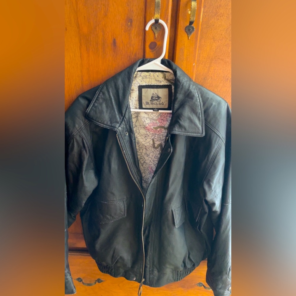 Burk’s Bay Black Leather Bomber Jacket